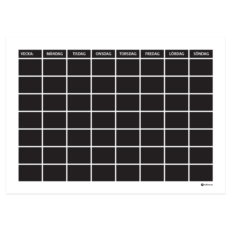 Planeringstavla, vecka med 7 rader (70x50 cm)
