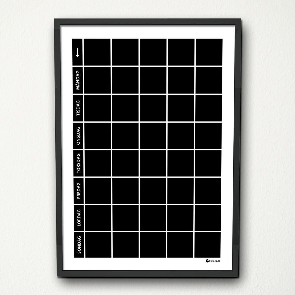 Inramad planeringstavla för en vecka (50 x 70 cm)