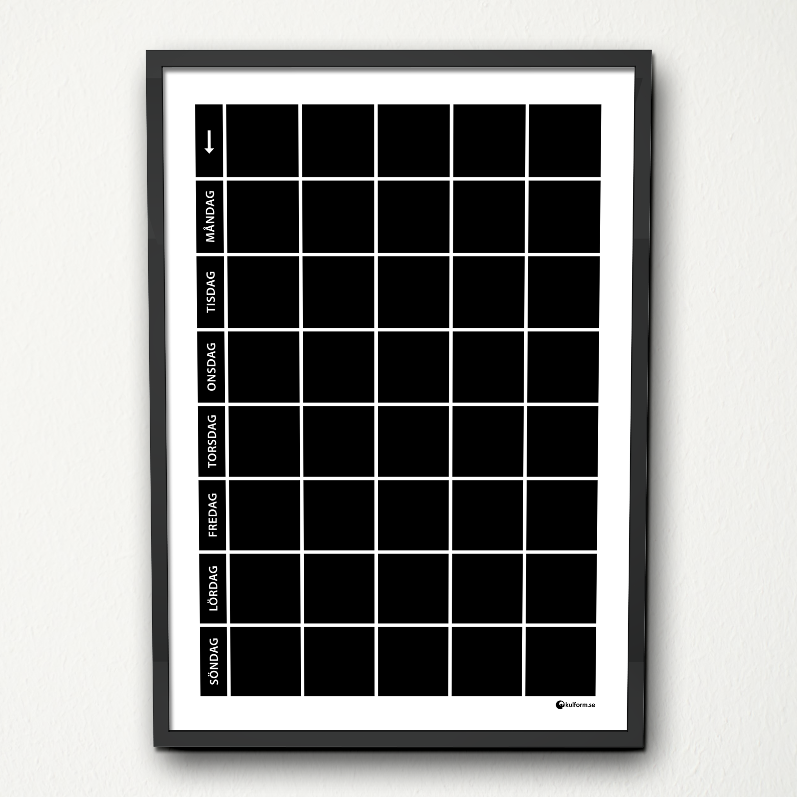 Inramad planeringstavla för en vecka (50 x 70 cm)