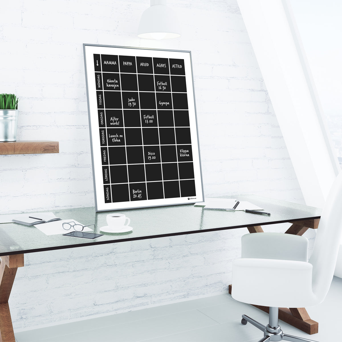 Planeringstavla i silverram